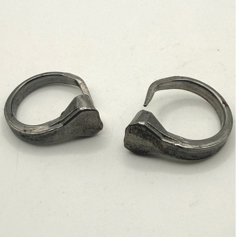 Horseshoe Nail Ring Set of 2 Rustic Equestrian Bypass Silver Tone Size 7.5-8
